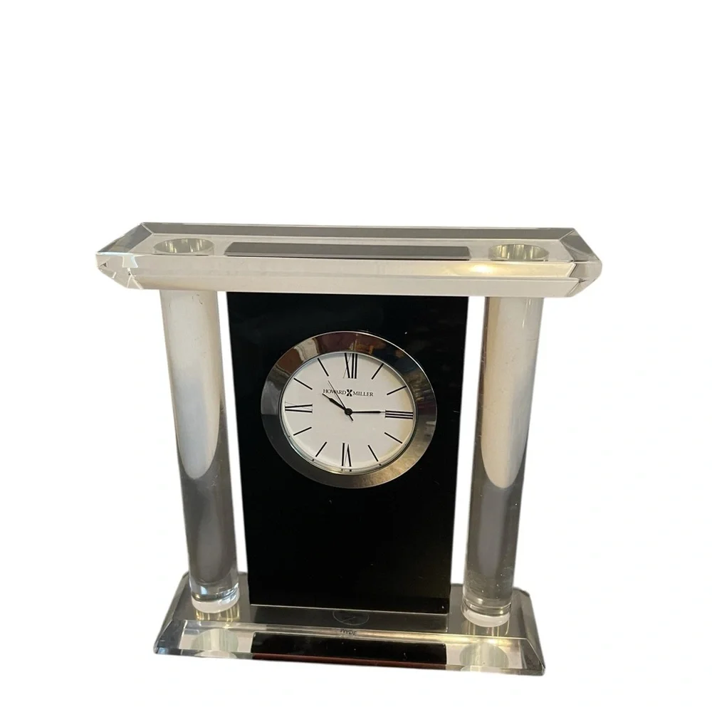 Howard Miller Clear Acrylic and Black Architectural Desk Clock Roman Numerals